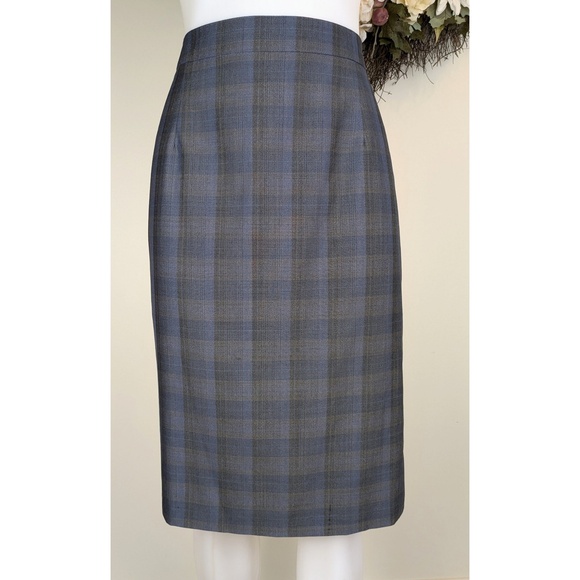 Pendleton VTG Lightweight Virgin Wool Blue Black Gray Plaid Pencil Skirt Size 10 - Picture 2 of 9